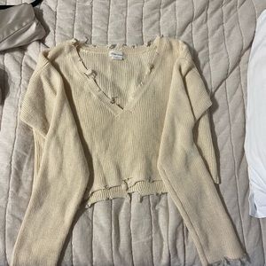 Lovers + friends distressed v neck sweater